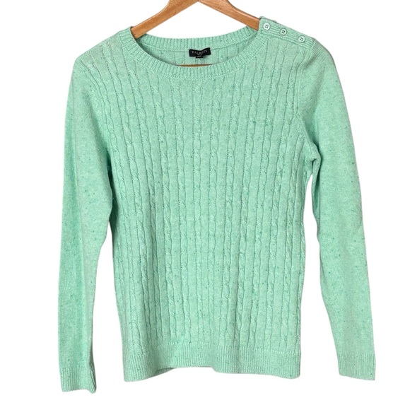 Talbots NWT Mint Green Speckled Cable Knit Sweater Petite Medium Button Shoulder - Picture 3 of 10
